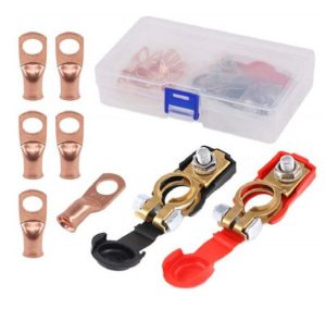 طقم مشابك أقطاب بطارية نحاس مع أغطية حماية و6 وصلات نحاسية