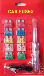 طقم فيوزات سيارة 10 قطع مع فاحص كهربائي