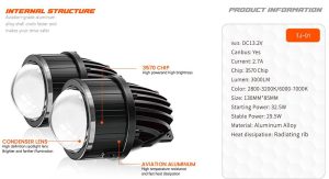 عدسات LED أمامية عالية الوضوح بإضاءة قوية