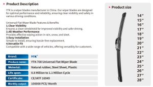 مسّاحات زجاج أمامي للسيارة YTK-700 Universal Flat Wiper Blade – أداء قوي في جميع الأجواء
