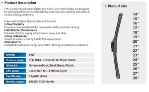 مسّاحات زجاج أمامي للسيارة YTK-701A Universal Flat Wiper Blade – أداء ثابت ورؤية واضحة في جميع الظروف