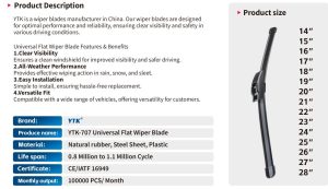 مسّاحات زجاج أمامي للسيارة YTK-707 Universal Flat Wiper Blade – أداء موثوق ومسح ناعم في مختلف الظروف
