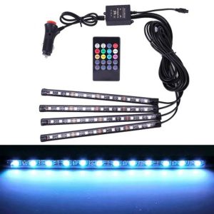طقم إضاءة LED للسيارة مع ريموت – ألوان RGB متعددة للديكور الداخلي