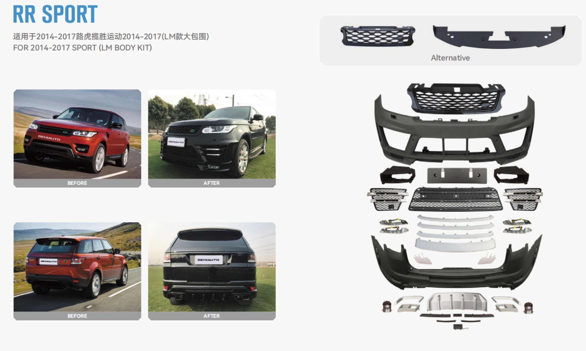 طقم بودي كيت Range Rover Sport موديل 2014–2017 — تصميم LM كامل بمظهر رياضي فاخر